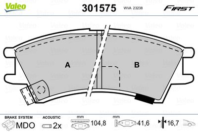 Brake Pad Set, disc brake VALEO 301575