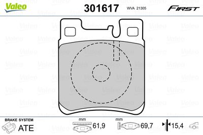 Brake Pad Set, disc brake VALEO 301617
