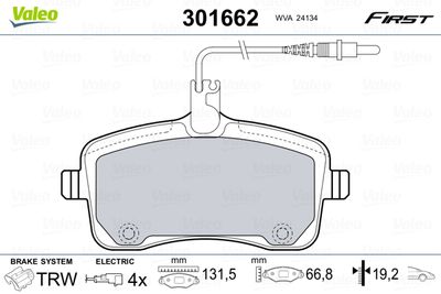 Brake Pad Set, disc brake VALEO 301662