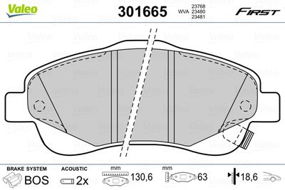 Brake Pad Set, disc brake VALEO 301665