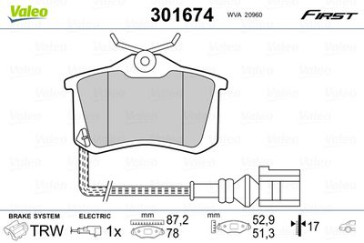 Brake Pad Set, disc brake VALEO 301674