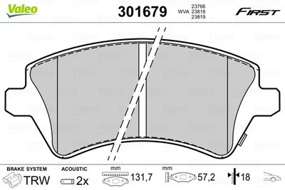 Brake Pad Set, disc brake VALEO 301679