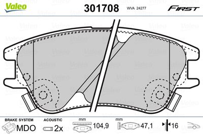 Brake Pad Set, disc brake VALEO 301708