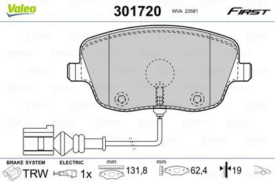 Brake Pad Set, disc brake VALEO 301720