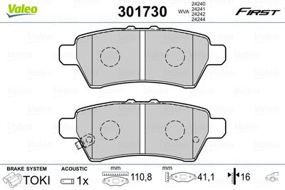 Brake Pad Set, disc brake VALEO 301730