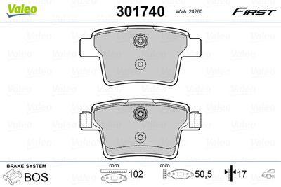 Brake Pad Set, disc brake VALEO 301740
