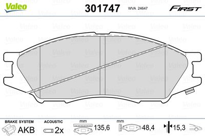Brake Pad Set, disc brake VALEO 301747