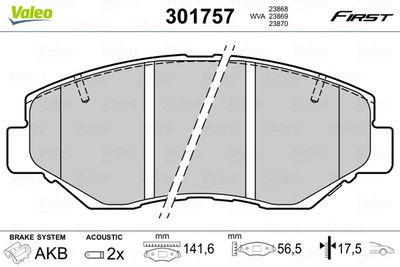 Brake Pad Set, disc brake VALEO 301757