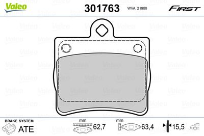 Brake Pad Set, disc brake VALEO 301763