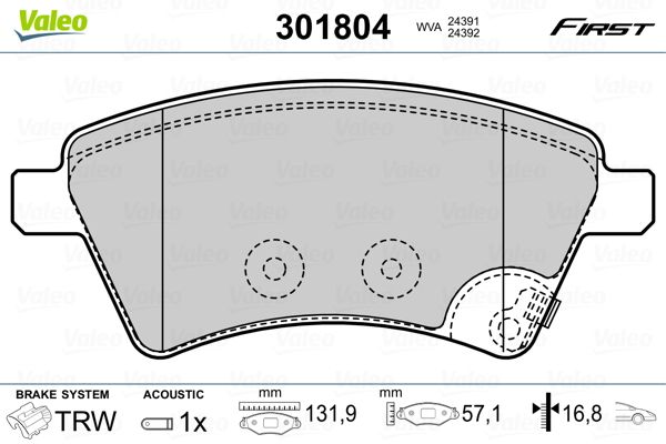 VALEO 301804 Brake Pad Set, disc brake