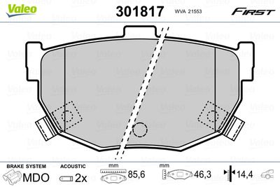 Brake Pad Set, disc brake VALEO 301817
