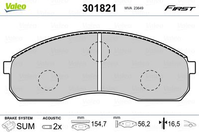 Brake Pad Set, disc brake VALEO 301821