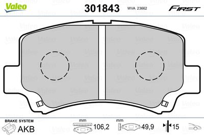 Brake Pad Set, disc brake VALEO 301843