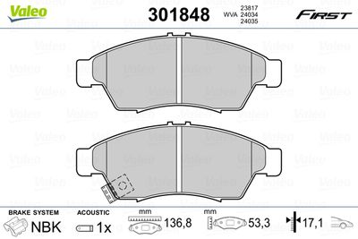 Brake Pad Set, disc brake VALEO 301848