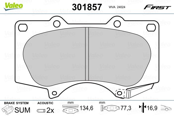 VALEO 301857 Brake Pad Set, disc brake