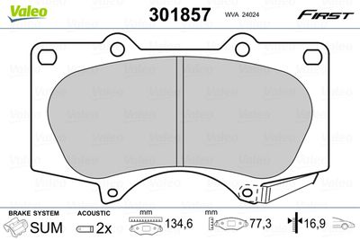 Brake Pad Set, disc brake VALEO 301857