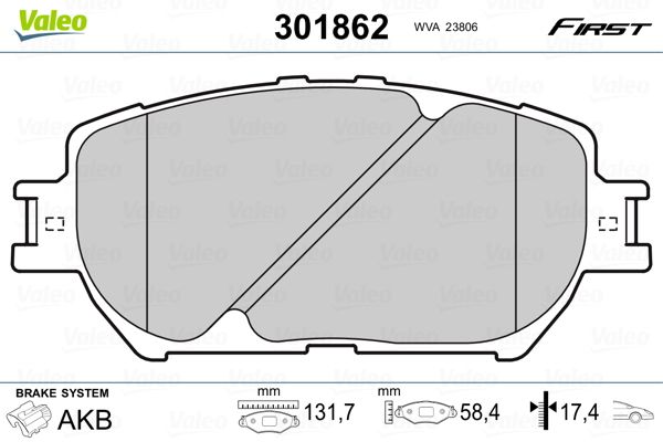 VALEO 301862 Brake Pad Set, disc brake