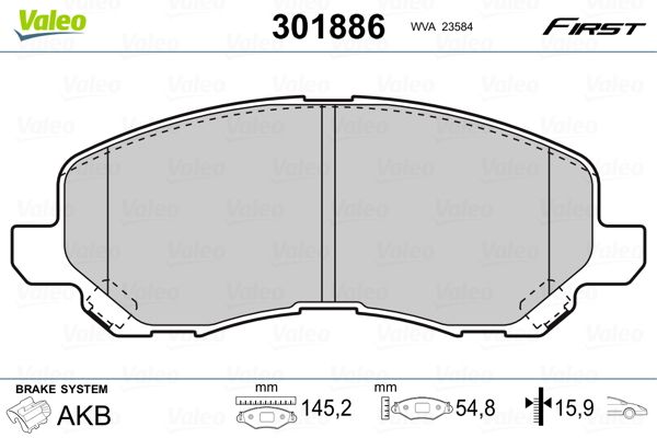 VALEO 301886 Brake Pad Set, disc brake