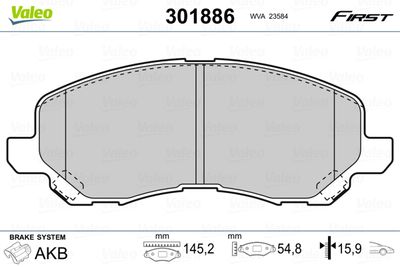 Brake Pad Set, disc brake VALEO 301886