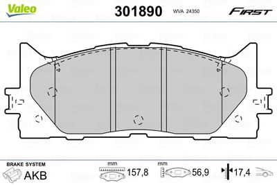 Brake Pad Set, disc brake VALEO 301890