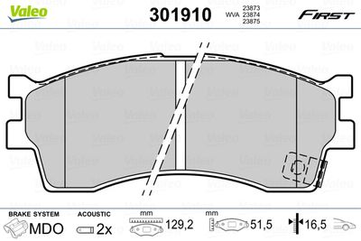 Brake Pad Set, disc brake VALEO 301910