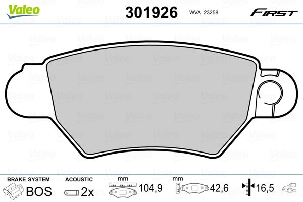 VALEO 301926 Brake Pad Set, disc brake