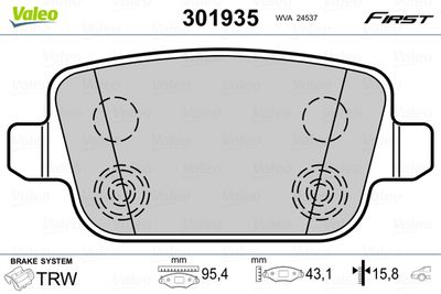 Brake Pad Set, disc brake VALEO 301935