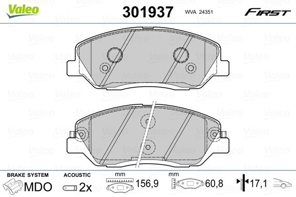 VALEO 301937 Brake Pad Set, disc brake