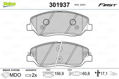 Brake Pad Set, disc brake VALEO 301937