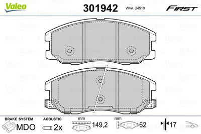Brake Pad Set, disc brake VALEO 301942