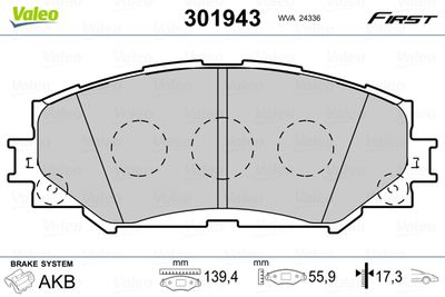 Brake Pad Set, disc brake VALEO 301943
