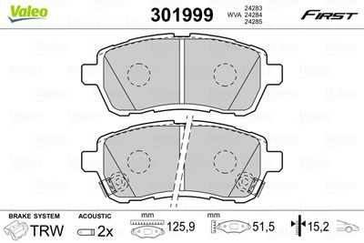 Brake Pad Set, disc brake VALEO 301999