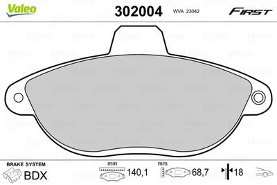 Brake Pad Set, disc brake VALEO 302004