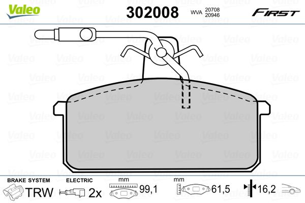 VALEO 302008 Brake Pad Set, disc brake