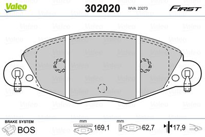 Brake Pad Set, disc brake VALEO 302020