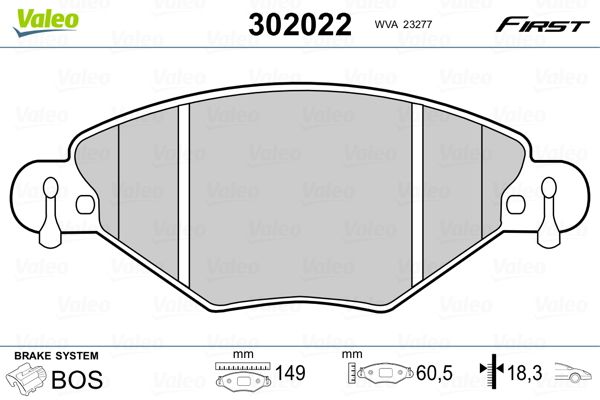 VALEO 302022 Brake Pad Set, disc brake