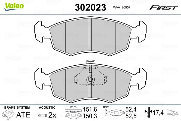 VALEO 302023 Brake Pad Set, disc brake