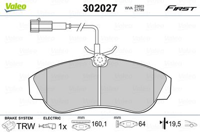 Brake Pad Set, disc brake VALEO 302027