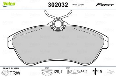 Brake Pad Set, disc brake VALEO 302032