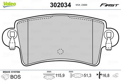 Brake Pad Set, disc brake VALEO 302034