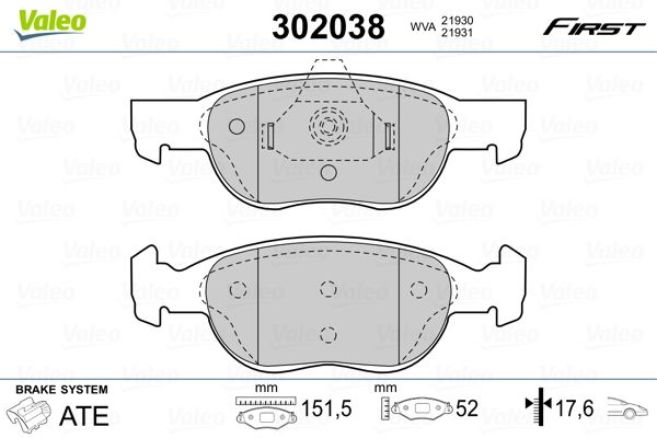 VALEO 302038 Brake Pad Set, disc brake
