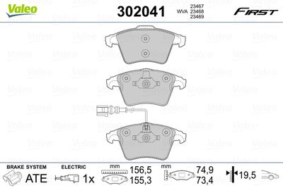 Brake Pad Set, disc brake VALEO 302041