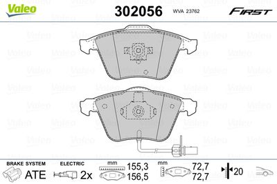 Brake Pad Set, disc brake VALEO 302056