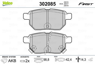 Brake Pad Set, disc brake VALEO 302085