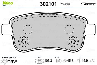 Brake Pad Set, disc brake VALEO 302101
