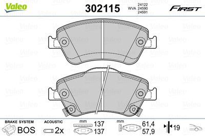 Brake Pad Set, disc brake VALEO 302115