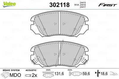 Brake Pad Set, disc brake VALEO 302118