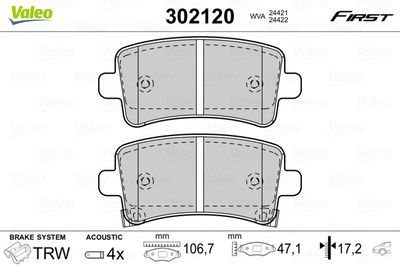 Brake Pad Set, disc brake VALEO 302120