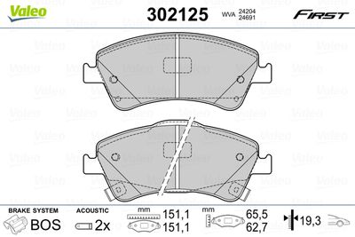 Brake Pad Set, disc brake VALEO 302125