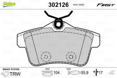 Brake Pad Set, disc brake VALEO 302126